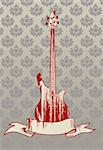 Vector illustration of grungy bass guitar on glamour floral background