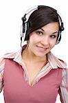 attractive brunette woman with headphones