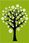 winter tree with snowflakes set