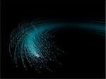 Many blue optical fibers on black background