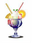 Ice-cream with fresh fruits, in a glass on a white background.  Download large hi-res jpg.