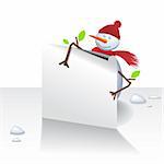 Vector - Cute christmas snowman holding a card, text can be inserted.