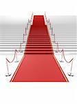 3d rendered illustration of white stairs with red carpet