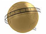 3d rendered illustration of a golden globe and a film stripe