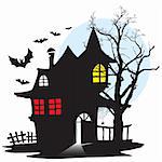 Halloween night, demonic house of vampire, vector illustration.