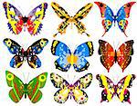 Selection of brightly colored editable vector generic butterflies