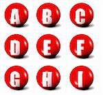 alphabet made of red 3D spheres - set one, letters from A to I