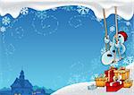 Snowy Christmas 8 - background illustration   with snowman as vector