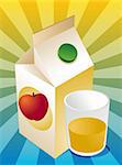 Apple juice carton with filled glass illustration