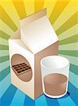 Chocolate milk carton with filled glass illustration