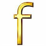 3d golden letter f isolated in white