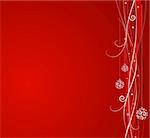 Red Christmas background: composition of curved lines and snowflakes - great for backgrounds, or layering over other images