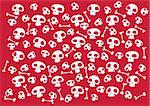 Muster von lustigen Schädeln und Knochen auf rotem Hintergrund hell gemacht. Vektor-illustration