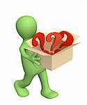 Puppet, carrying a box with question marks
