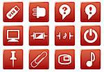Gadget square icons set. Red - white palette. Vector illustration.