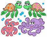Various cute sea animals collection - vector illustration.