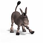 sweet cartoon donkey with pretty face over white and clipping Path