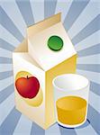 Apple juice carton with filled glass illustration