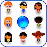 Vector illustrations of imaginary multi-ethnic people icon