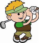 Illustration of young man swinging golf club