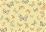 Vector illustration of many funky hand-drawn butterflies of different size  flying around  . Seamless Pattern.