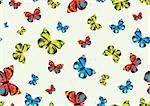 Vector illustration of many funky butterflies of different colors flying around. Seamless Pattern.