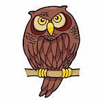 Owl cartoon sitting on a branch looking at you