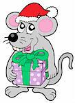 Christmas mouse with gift - vector illustration.