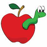Cartoon illustration of a worm peeking out of an apple
