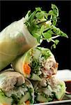 Delicious and healthy Vietnamese rice paper rolls with chicken and vegetables.