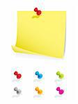 Blank note paper with colourful pins.  Please check my portfolio for more stationary illustrations.