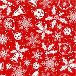 Christmas seamless background with snowflake, mistletoe, bell, element for design, vector illustration