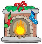 Christmas fireplace with stockings - vector illustration.