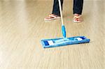 The cleaner washes a floor in premises