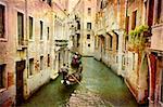Artistic work of my own in retro style - Postcard from Italy. - Gondolas in urban Venice.