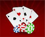 Vector illustration of cards and chips on red background