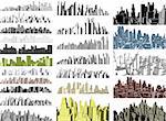 Set of editable vector simple 3-dimensional city skylines