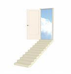 Open 3d door conducting in paradise. Object over white