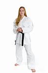 Female Martial Artist in white gee with black belt