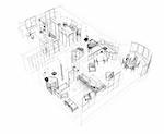 3d sketch of a four-room apartment. Object over white