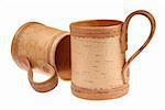 wooden mugs for beer on white background