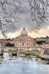 Saint Peter's dome (Basilica di San Pietro) from Tevere river,Vatican Town, Rome, Italy.