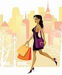 Vector illustration of a girl with shopping bags