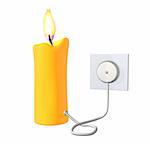 The yellow 3d candle included in the electric socket. Objects over white