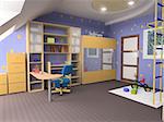 childroom modern design in loft apartment (3D image)