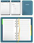Calendar and notebook - open and closed