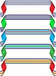 Set of five curled (striped) ribbons in blue; yellow; white; red; green