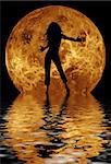 dancing girl in front of moon