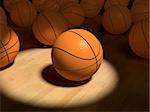 basketball  ball over the hardwood floor by spot lighting (3D)