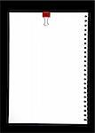 Blank Notepad Page With Red Metal Clip Isolated On Black Background